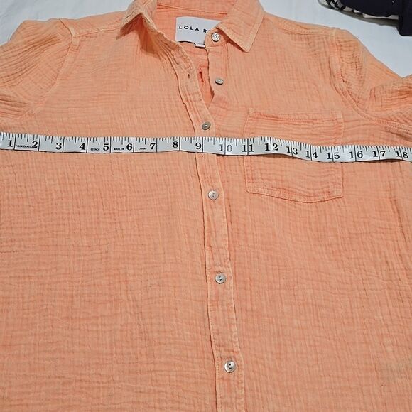 Lola Rivers Gauze Short Sleeve Burton Down Shirt Orange Size Small - Picture 5 of 8